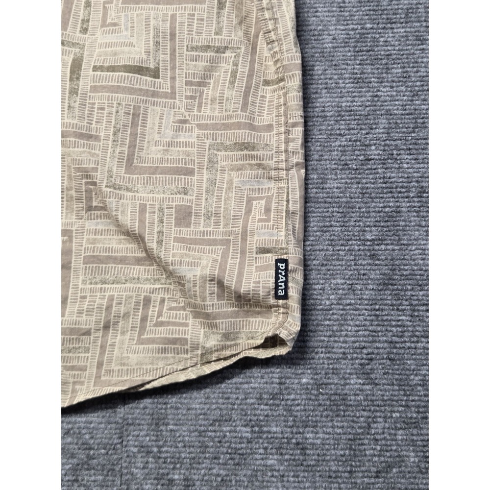 Prana Slim Fit Button Up Shirt Mens XL Beige Geometric Pattern Short Sleeve... - Picture 4 of 6